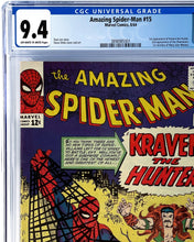 Load image into Gallery viewer, Amazing Spider-Man #15 CGC 9.4 NM 1964 Marvel Comics 1st Appearance Kraven