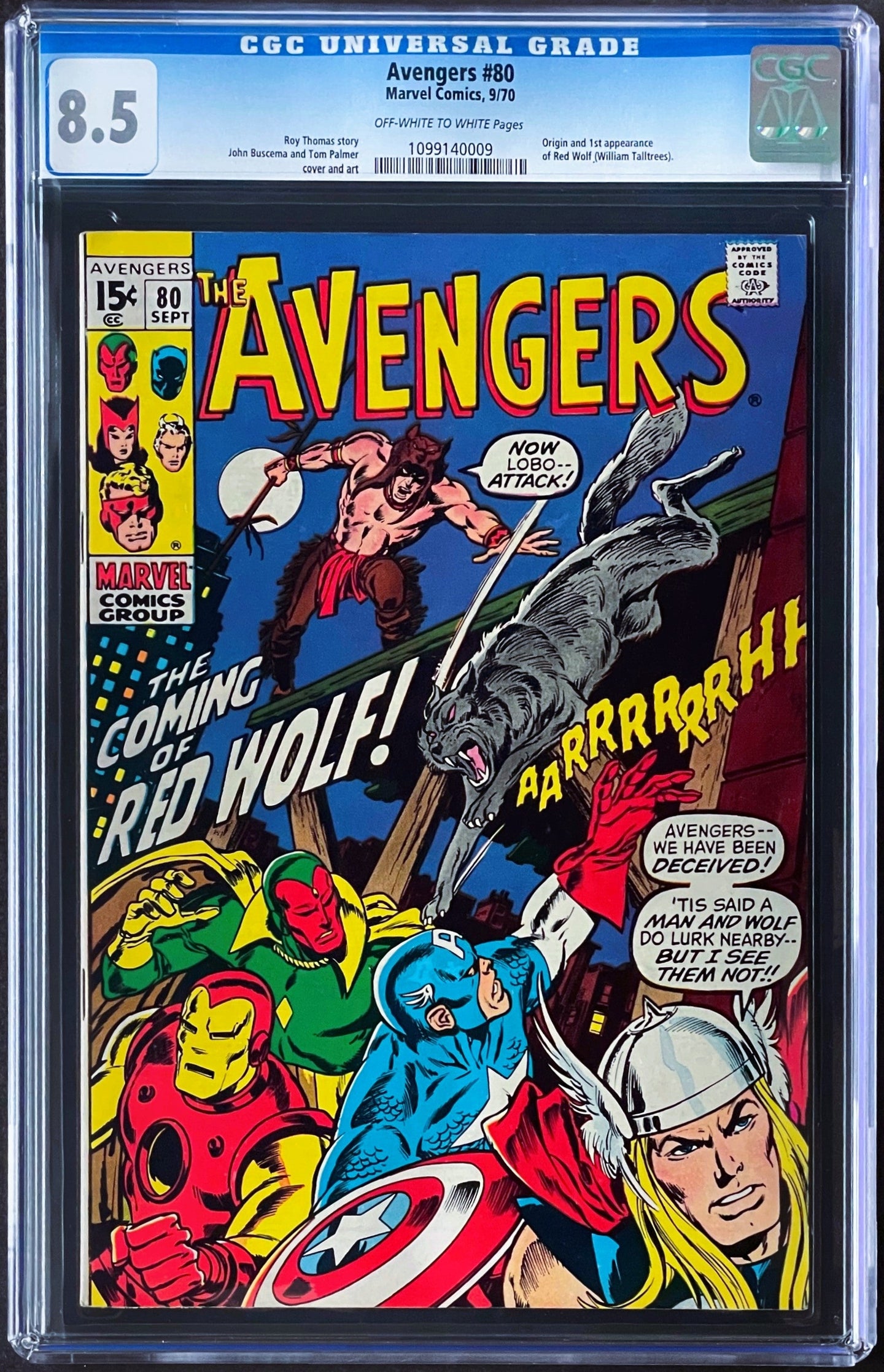 AVENGERS #80 CGC 8.5 OW WHITE PAGES 🔥 1st RED WOLF (UNPRESSED)