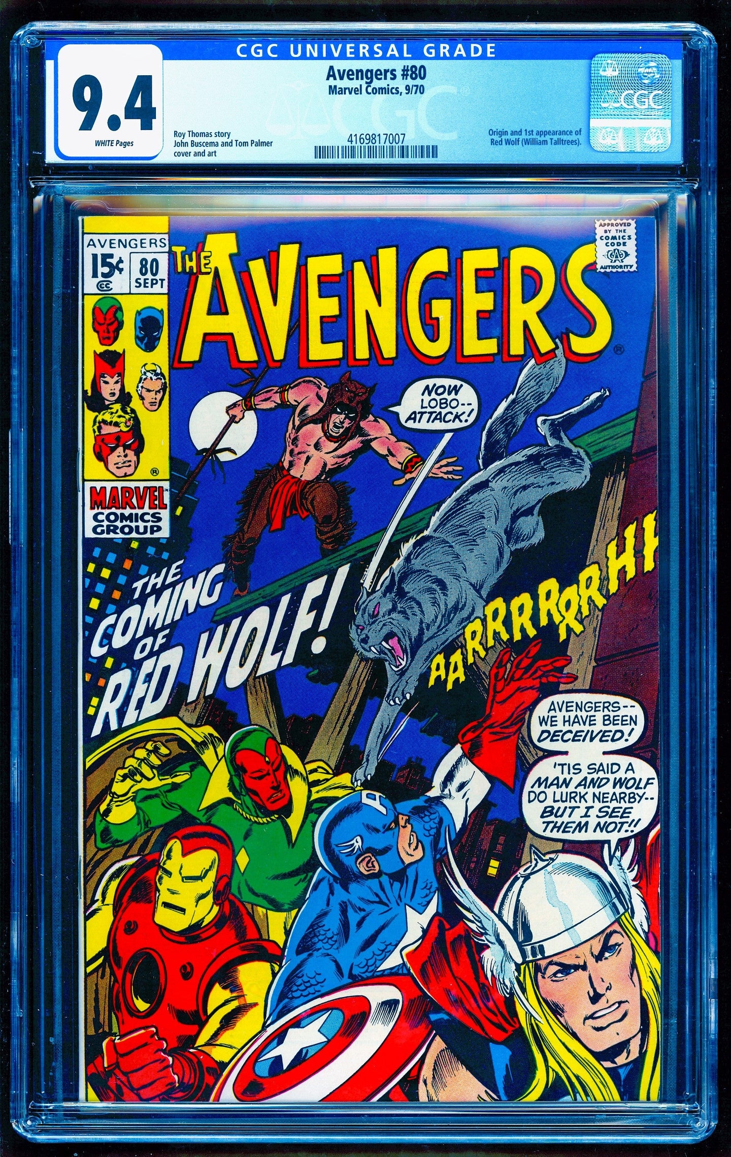 AVENGERS #80 CGC 9.4 WHITE PAGES 💎 1st RED WOLF