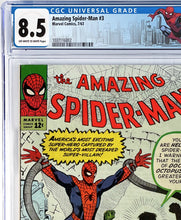 Load image into Gallery viewer, Amazing Spider-Man #3 CGC 8.5 OWW 1963 Marvel Comics 1st Appearance Doctor Octopus