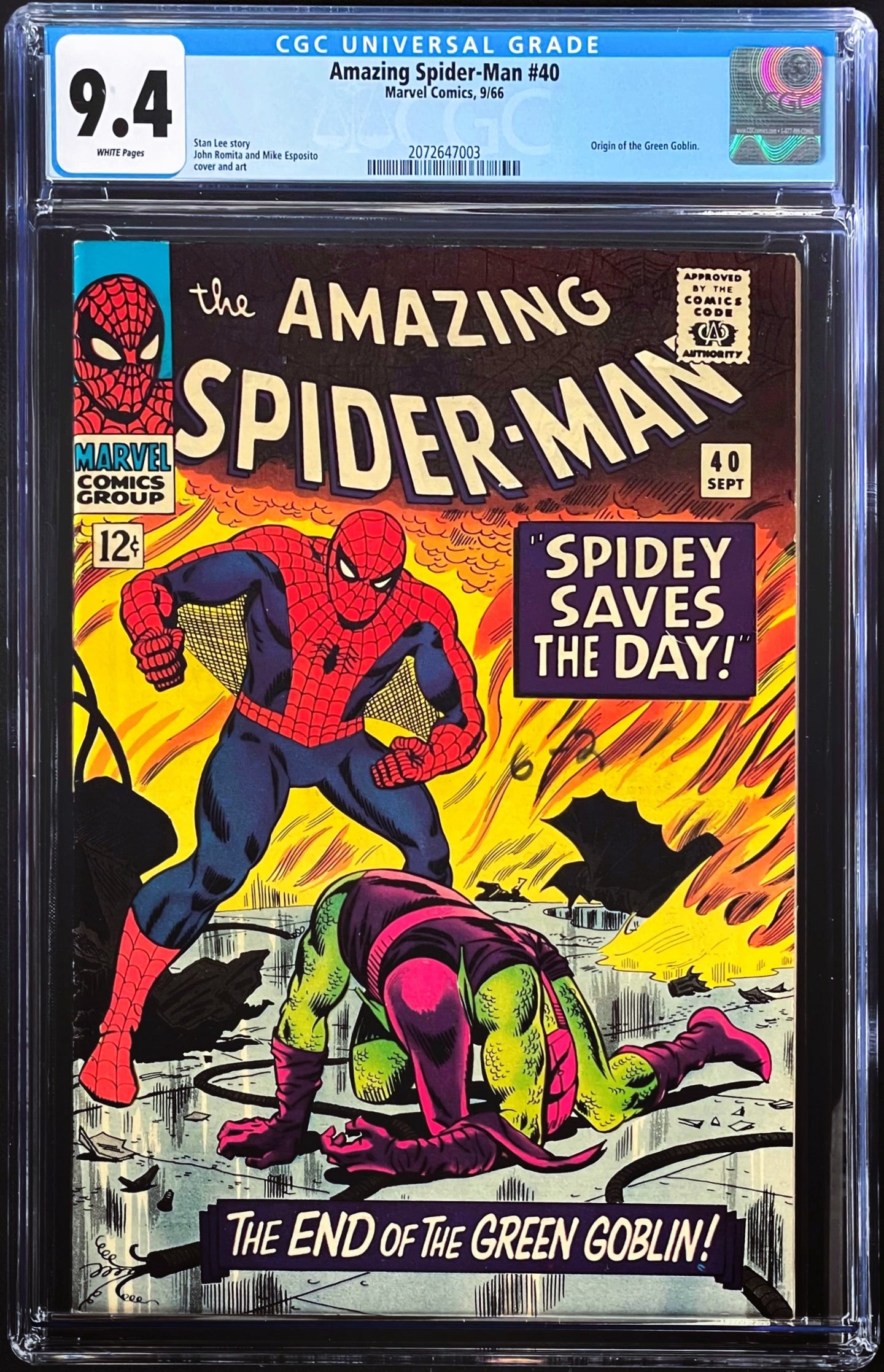 Amazing Spider-Man #40 CGC 9.4 White Pages 1966 Marvel Comics