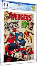 Load image into Gallery viewer, Avengers #4 CGC 9.4 NM 1963 Marvel Comics 1st Appearance Captain America Silver Age