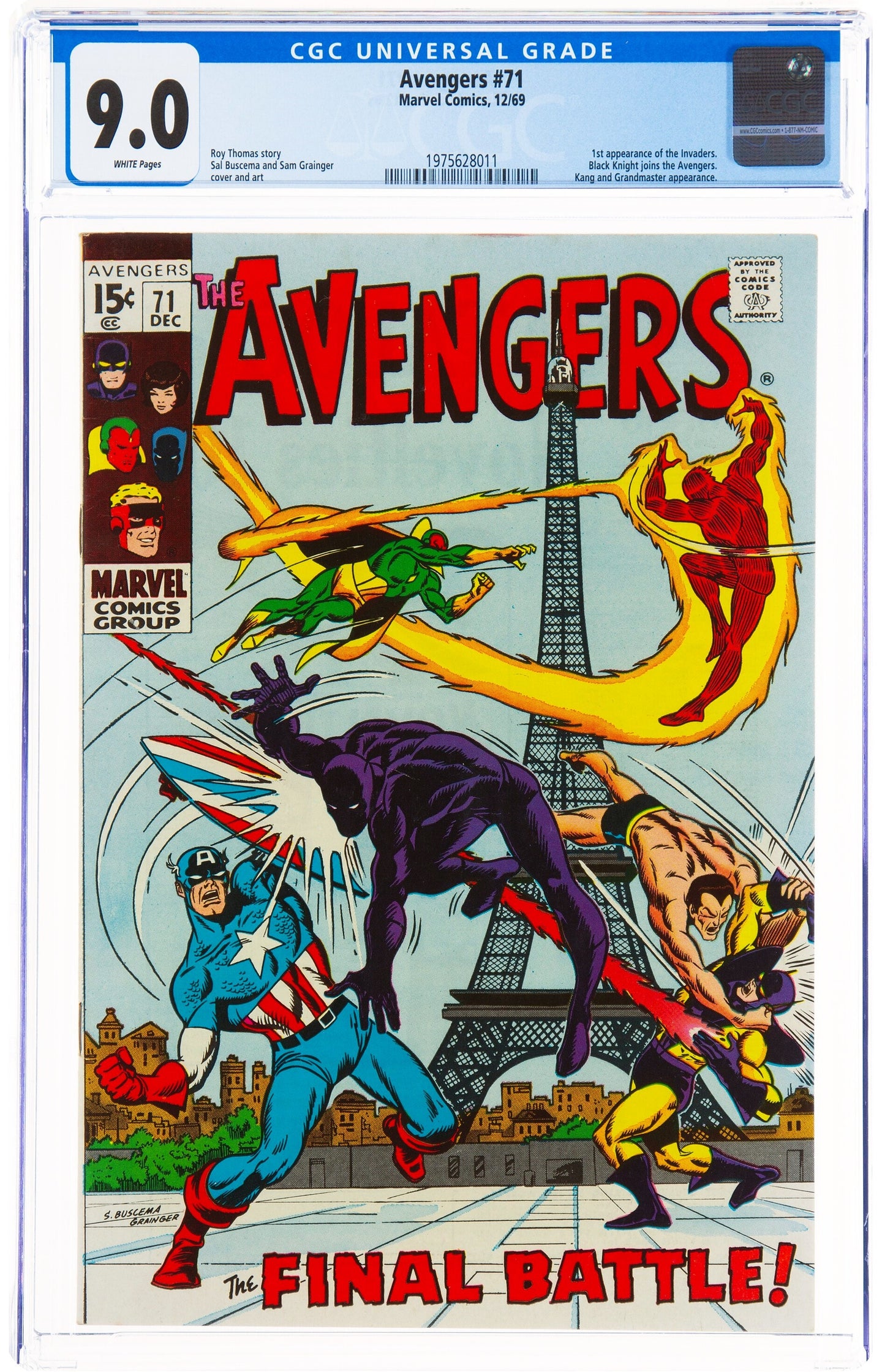 Avengers #71 CGC 9.0 White Pages 1969 Marvel Comics 1st Appearance Invaders