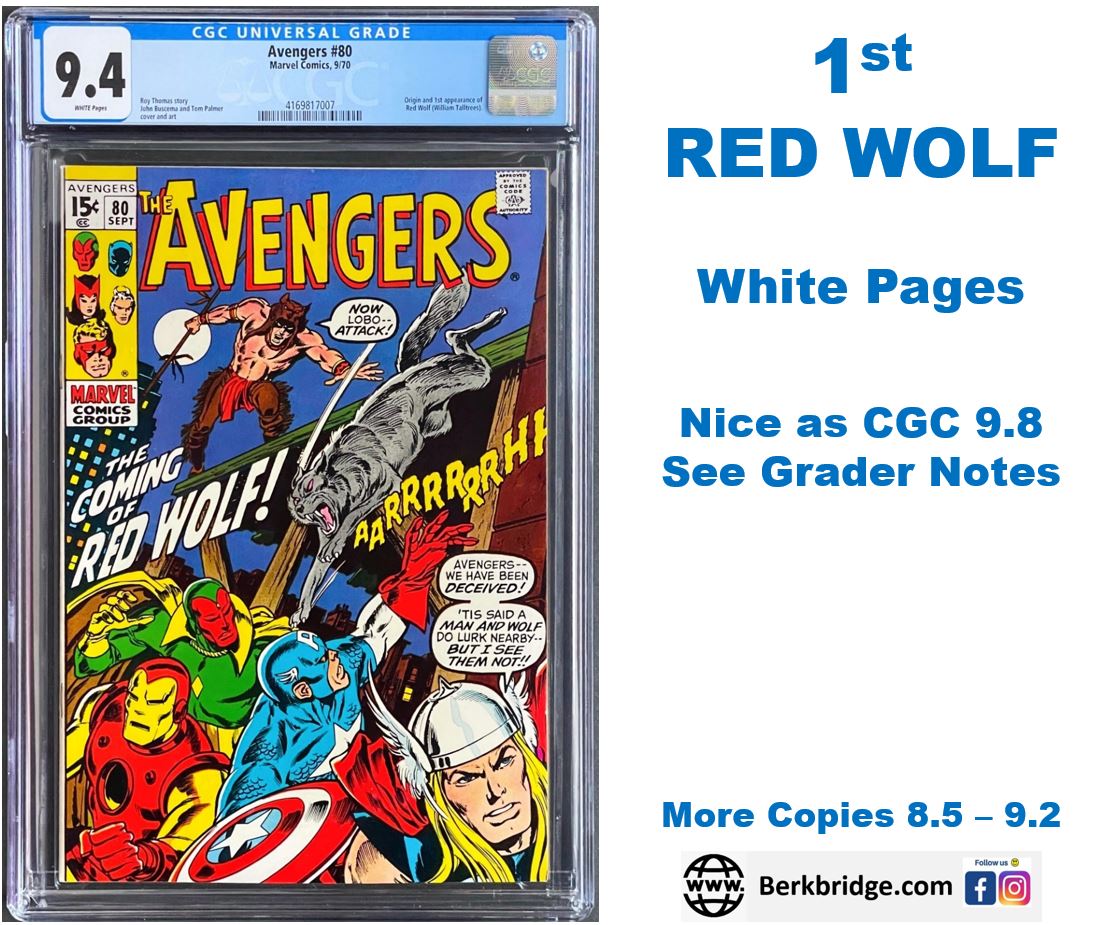 Avengers #80 CGC 9.4 White 1st Appearance Red Wolf Origin 1970 Marvel Comics