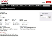 Load image into Gallery viewer, Avengers #80 CGC 9.6 White Pages 1970 Marvel Comics 1st Appearance Red Wolf Origin