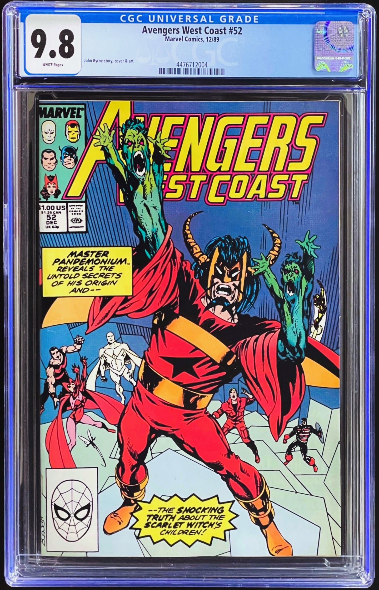 Avengers West Coast #52 CGC 9.8 White Pages 1989 Marvel Comics Mephisto Key