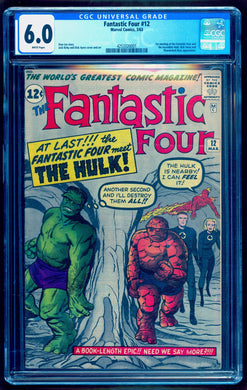 FANTASTIC FOUR #12 CGC 6.0 WHITE PAGES 💎 1st HULK MEETING