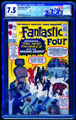 FANTASTIC FOUR #15 CGC 7.5 WHITE PAGES 💎 1st MAD THINKER (CUSTOM LABEL)