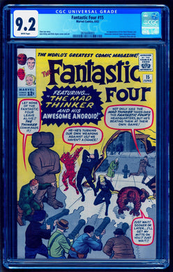 FANTASTIC FOUR #15 CGC 9.2 WHITE PAGES 💎 1st MAD THINKER (PRESENTS AS 9.6)