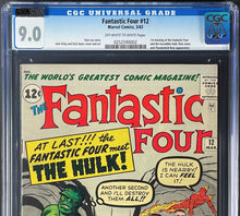 Load image into Gallery viewer, Fantastic Four #12 CGC 9.0 1963 Marvel Comics 1st Hulk Meet (CVA Certified)