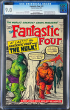 Load image into Gallery viewer, Fantastic Four #12 CGC 9.0 1963 Marvel Comics 1st Hulk Meet (CVA Certified)