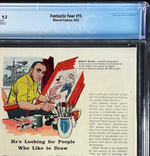 Load image into Gallery viewer, Fantastic Four #15 CGC 9.2 White Pages 1963 Marvel Comics 1st Appearance Mad Thinker (Upgrade Candidate)