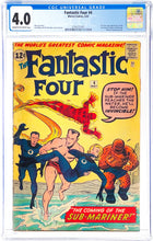 Load image into Gallery viewer, Fantastic Four #4 CGC 4.0 1962 Marvel Comics 1st Appearance Sub-Mariner + Namor #1 CGC 9.8 WP