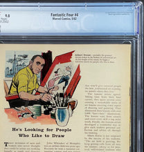 Load image into Gallery viewer, Fantastic Four #4 CGC 9.0 White Pages 1962 Marvel Comics 1st Appearance Sub-Mariner (CVA Exceptional)