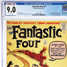 Load image into Gallery viewer, Fantastic Four #4 CGC 9.0 White Pages 1962 Marvel Comics 1st Appearance Sub-Mariner (CVA Exceptional)