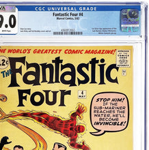 Load image into Gallery viewer, Fantastic Four #4 CGC 9.0 White Pages 1962 Marvel Comics 1st Appearance Sub-Mariner (CVA Exceptional)