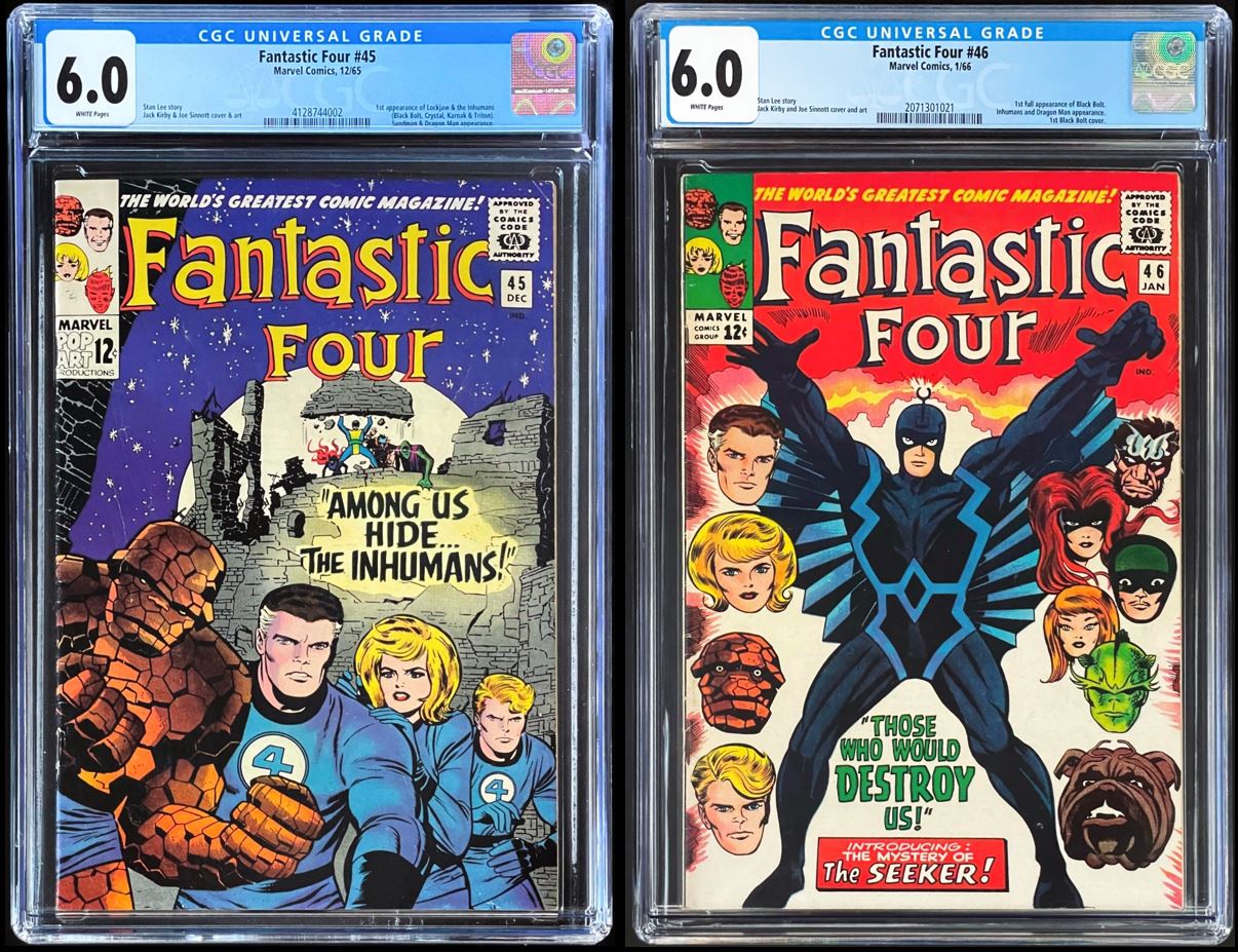 Fantastic Four #45 #46 CGC 6.0 White Marvel Comics 1965 1966 1st Appearance Inhumans (UNPRESSED)