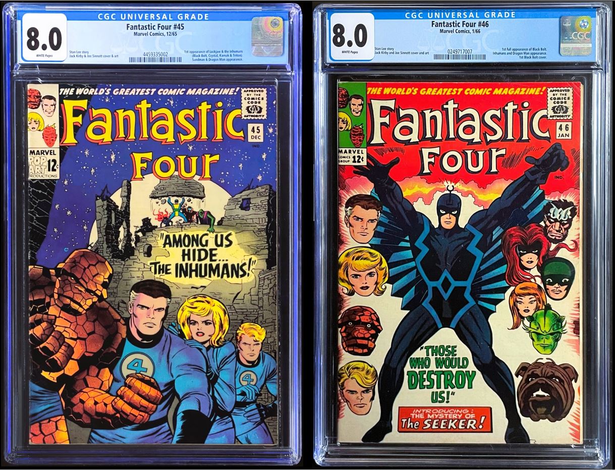 Fantastic Four #45 #46 Marvel Comics 1965 1966 CGC 8.0 WHITE 1st Appearance Inhumans