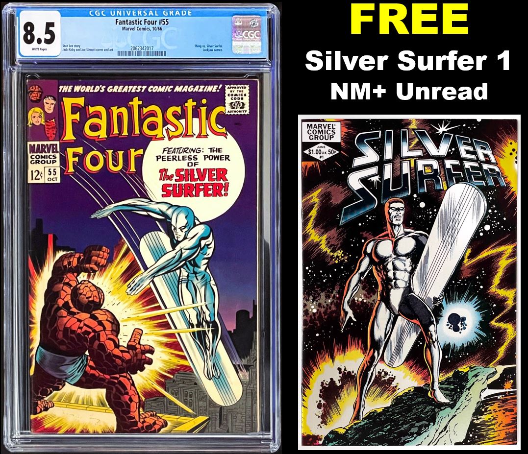 Fantastic Four #55 CGC 8.5 White 1966 Marvel Comics Thing vs. Silver Surfer