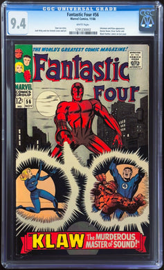 Fantastic Four #56 CGC 9.4 White Pages 1966 Marvel Comics (Unpressed)