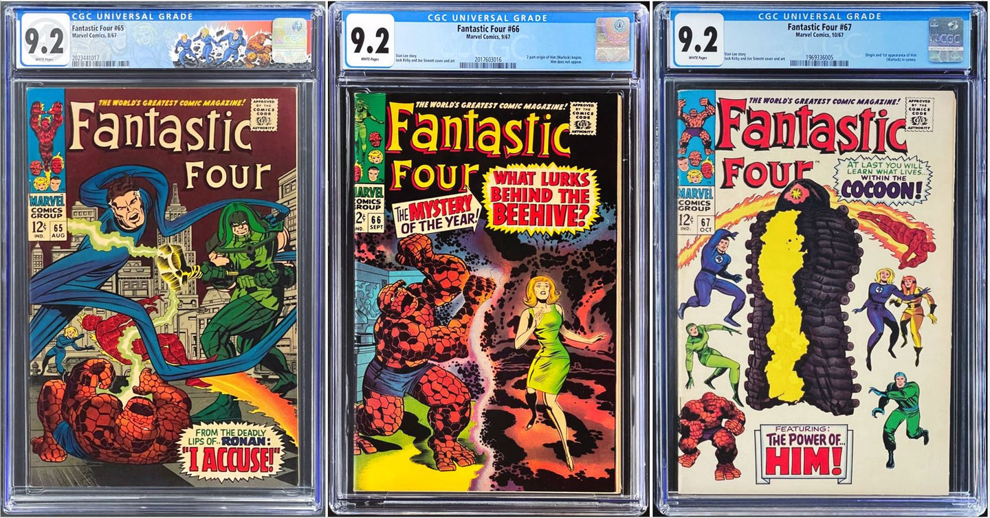 Fantastic Four #65 #66 #67 CGC 9.2 White 1967 Marvel Comics Lot (3)