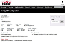 Load image into Gallery viewer, Fantastic Four #65 CGC 9.2 White Pages 1967 Marvel Comics 1st App Ronan (Custom Case)