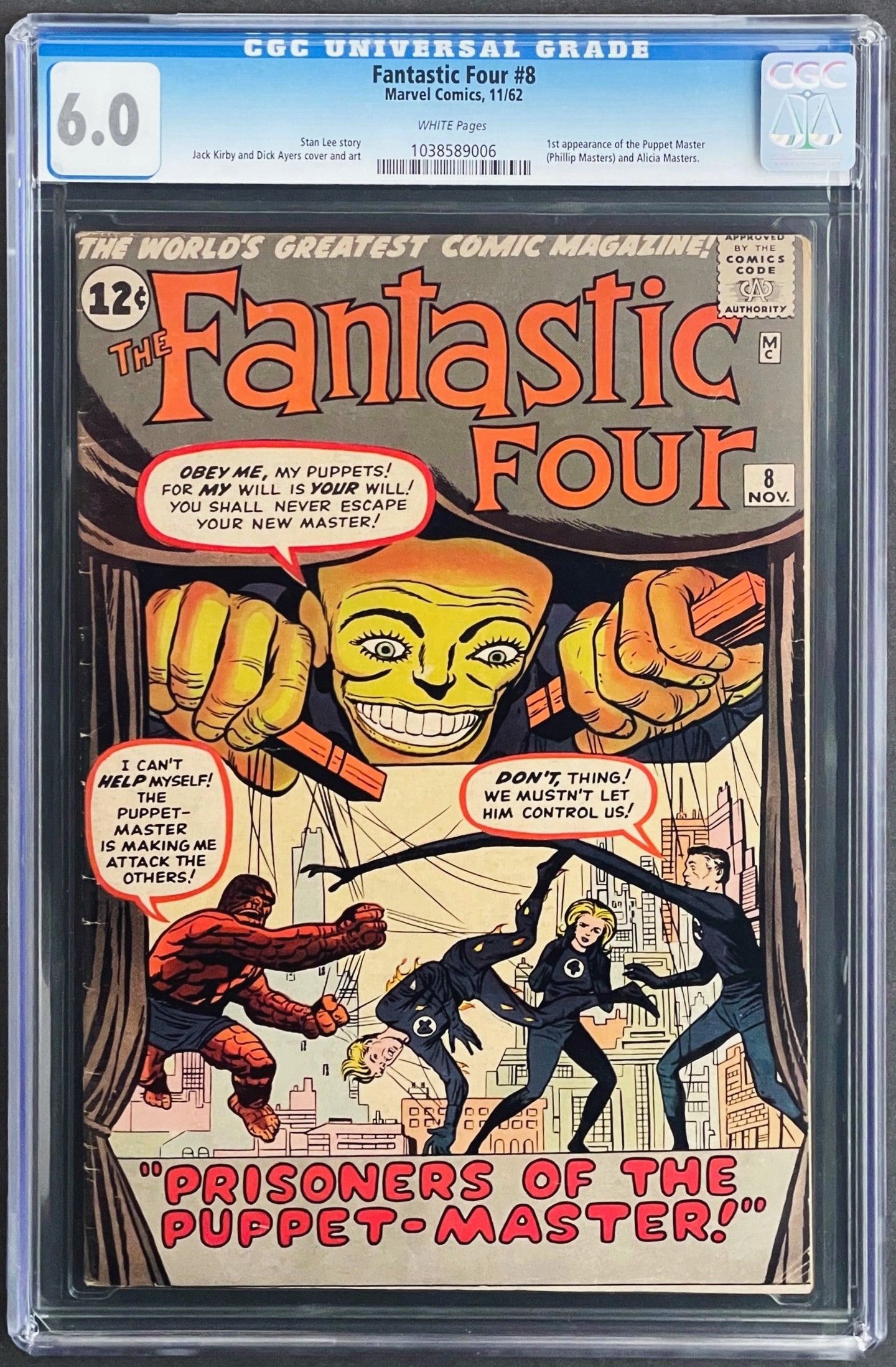Fantastic Four #8 CGC 6.0 White 1962 Marvel 1st Puppet Master Alicia Masters (Unpressed)