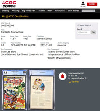 Load image into Gallery viewer, Fantastic Four Annual #5 CGC 9.8 1967 Marvel Comics 1st Psycho Man + First Silver Surfer Solo Story