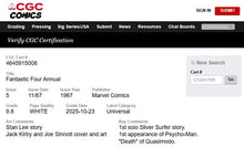 Load image into Gallery viewer, Fantastic Four Annual #5 CGC 9.8 White Pages 1967 Marvel Comics 1st Silver Surfer Solo Story
