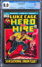 Load image into Gallery viewer, HERO FOR HIRE #1 CGC 8.0 WHITE PAGES 💎 1st LUKE CAGE (UNPRESSED)