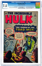 Load image into Gallery viewer, Incredible Hulk #2 CGC 7.5 OWW 1962 Marvel Comics 1st Appearance Green Hulk