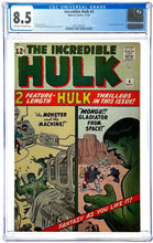 Load image into Gallery viewer, Incredible Hulk #4 CGC 8.5 OWW 1962 Marvel Comics Origin Hulk Retold
