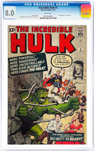 Load image into Gallery viewer, Incredible Hulk #5 CGC 8.0 White Pages 1963 Marvel Comics 1st Appearance Tyrannus