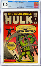 Load image into Gallery viewer, Incredible Hulk #6 CGC 5.0 1963 Marvel Comics 1st Appearance Teen Brigaded Last Issue