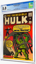 Load image into Gallery viewer, Incredible Hulk #6 CGC 5.0 1963 Marvel Comics 1st Appearance Teen Brigaded Last Issue