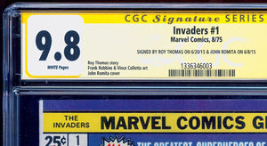 Invaders #1 CGC 9.8 SS 1975 Marvel Comics 2x Signed John Romita Roy Thomas