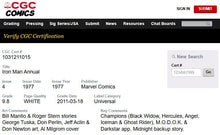 Load image into Gallery viewer, Iron Man Annual #4 CGC 9.8 White Pages 1977 Marvel Comics
