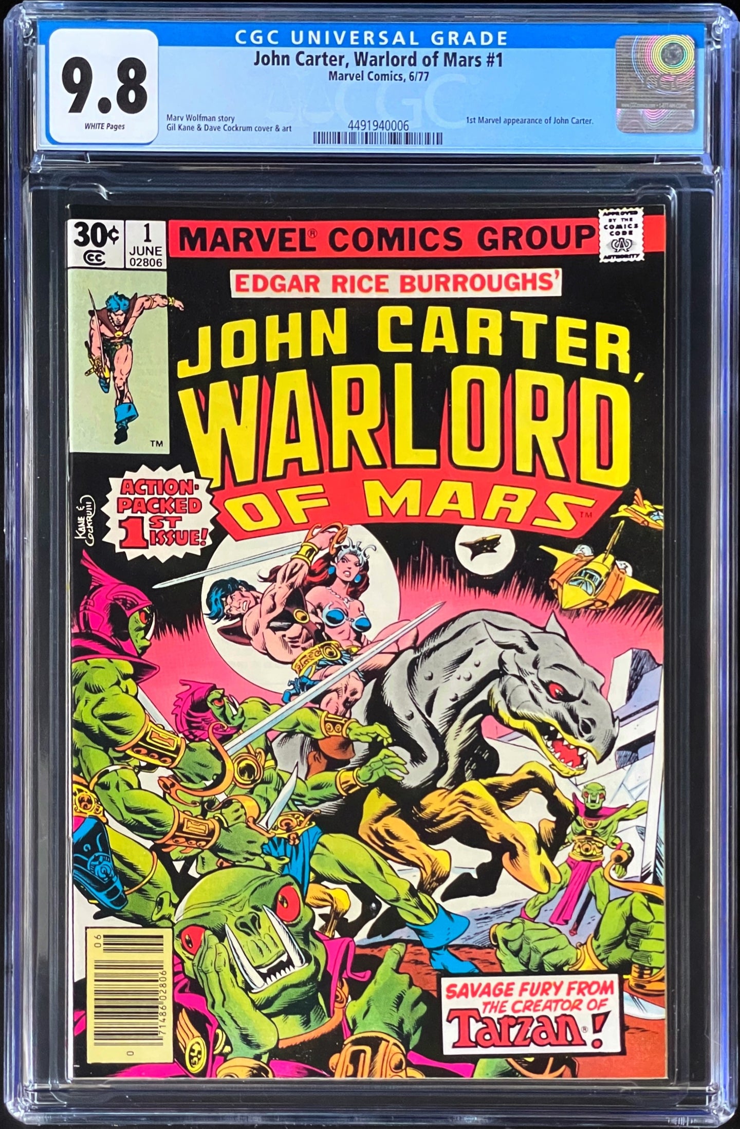 John Carter Warlord of Mars #1 CGC 9.8 White 1977 Marvel Comics 1st Appearance