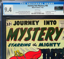 Load image into Gallery viewer, Journey Into Mystery #86 CGC 9.4 White Pages 1962 Marvel Comics (QES Certified)