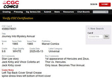 Load image into Gallery viewer, Journey Into Mystery Annual #1 CGC 9.6 White Pages 1965 Marvel Comics 1st Appearance Hercules