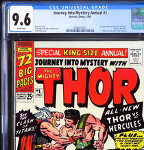 Load image into Gallery viewer, Journey Into Mystery Annual #1 CGC 9.6 White Pages 1965 Marvel Comics 1st Appearance Hercules