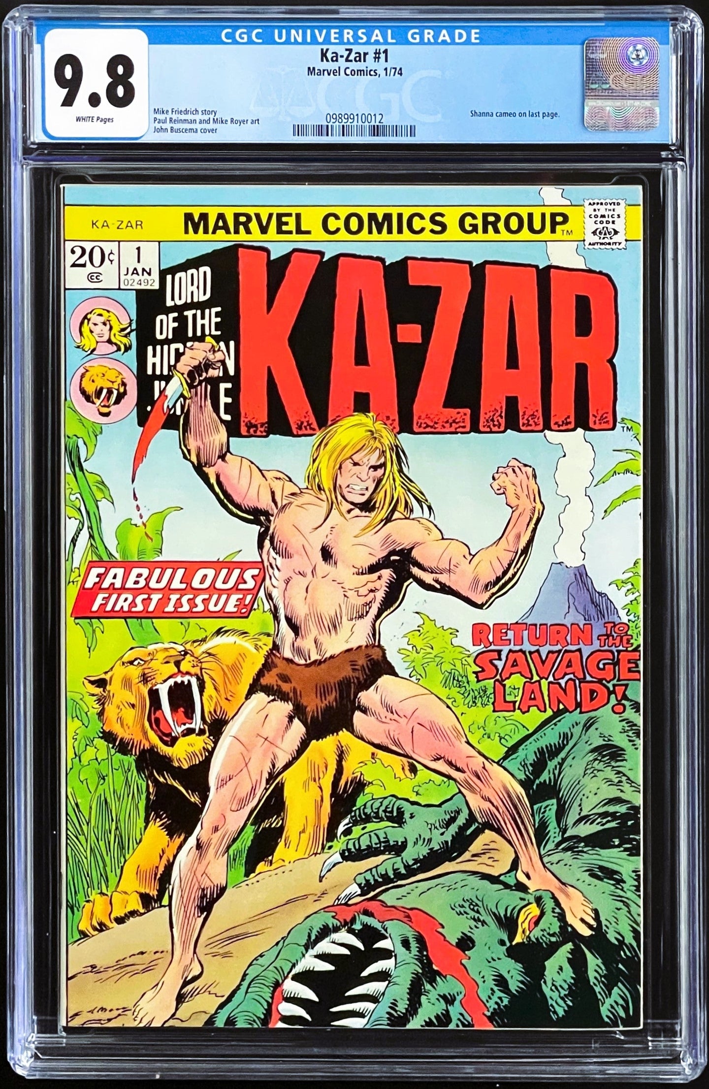 Ka-Zar #1 CGC 9.8 White 1974 Marvel Comics John Buscema