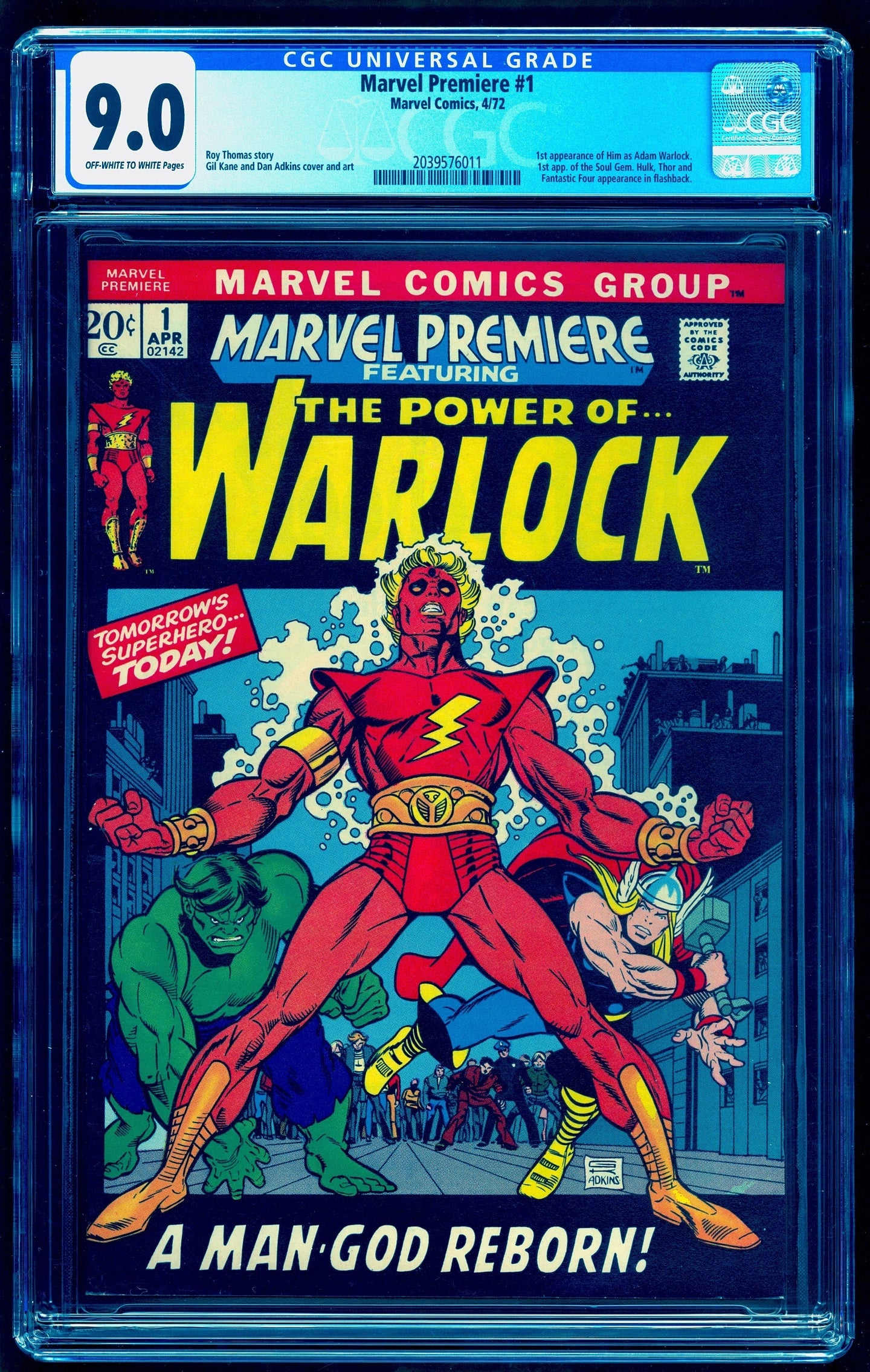 MARVEL PREMIERE #1 CGC 9.0 OW WHITE 🔥 ORIGIN & 1st ADAM WARLOCK