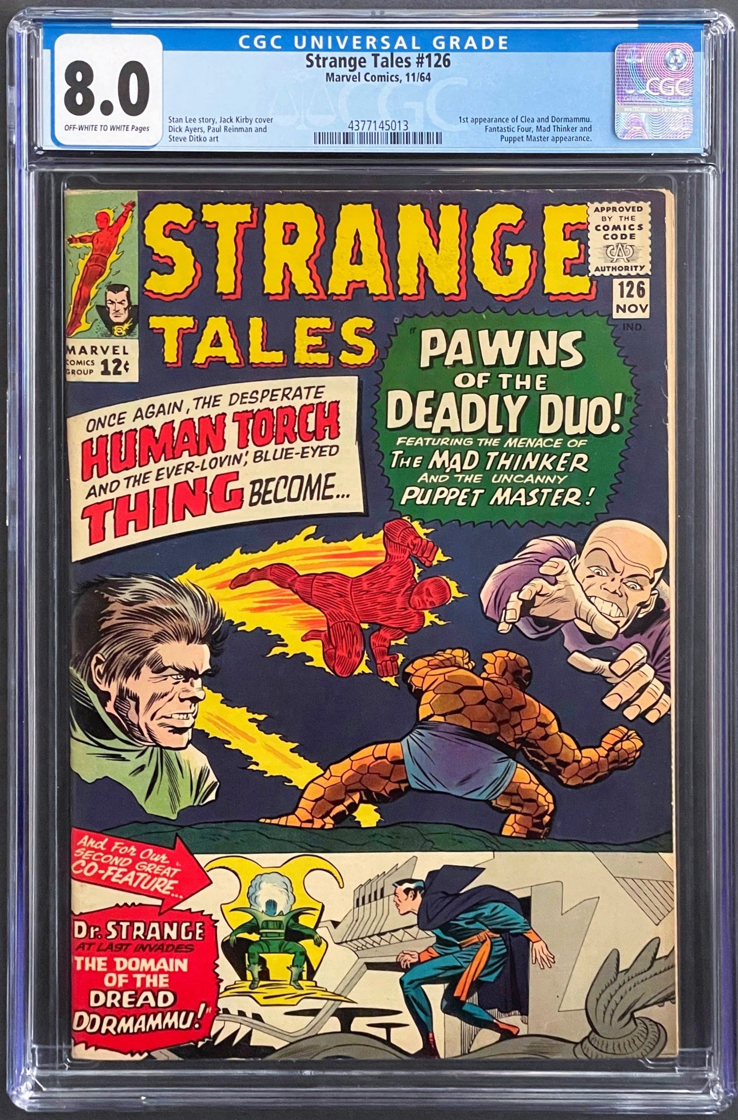 STRANGE TALES #126 CGC 8.0 OW WHITE PAGES 🔥 1st CLEA & DORMAMMU