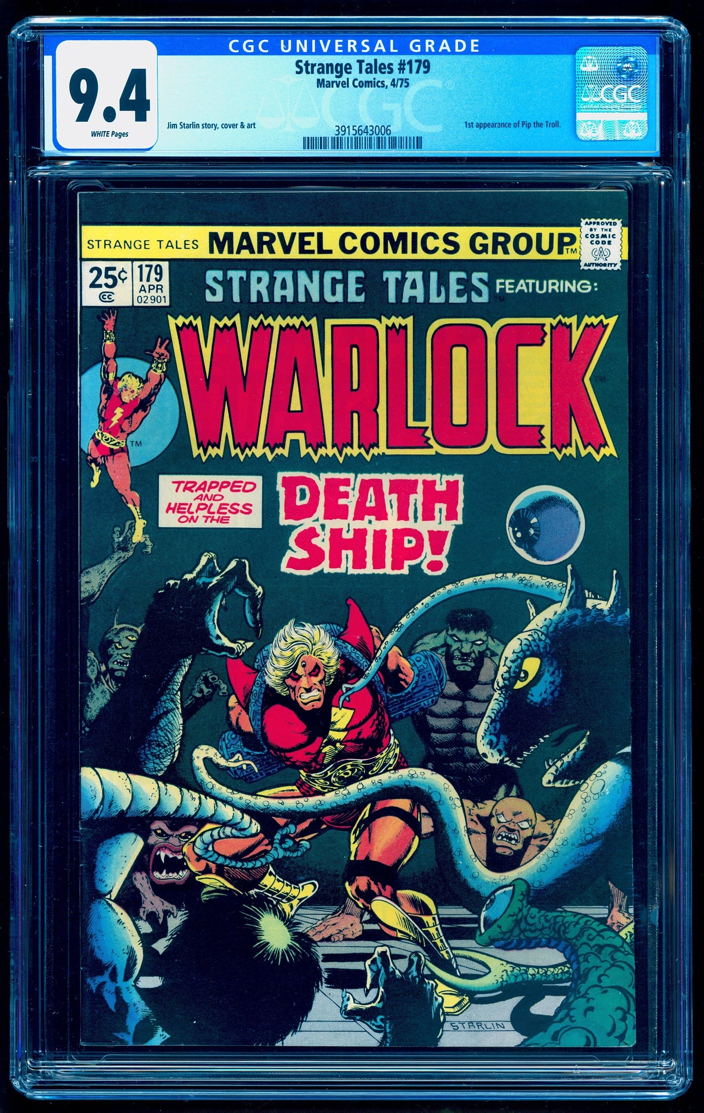 STRANGE TALES #179 CGC 9.4 WHITE PAGES 💎 1st PIP THE TROLL