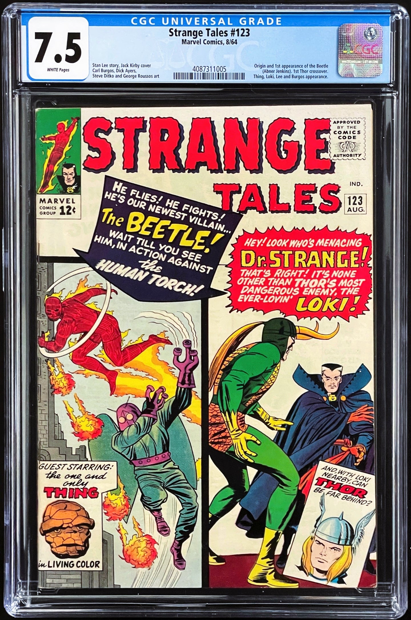 Strange Tales #123 CGC 7.5 White 1964 Marvel Comics 1st Appearance Beetle