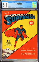 Load image into Gallery viewer, Superman #2 CGC 5.5 OWW 1939 DC Comics Golden Age (Great Colors / High Page Quality)