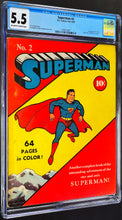 Load image into Gallery viewer, Superman #2 CGC 5.5 OWW 1939 DC Comics Golden Age (Great Colors / High Page Quality)