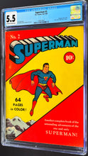 Load image into Gallery viewer, Superman #2 CGC 5.5 OWW 1939 DC Comics Golden Age (Great Colors / High Page Quality)