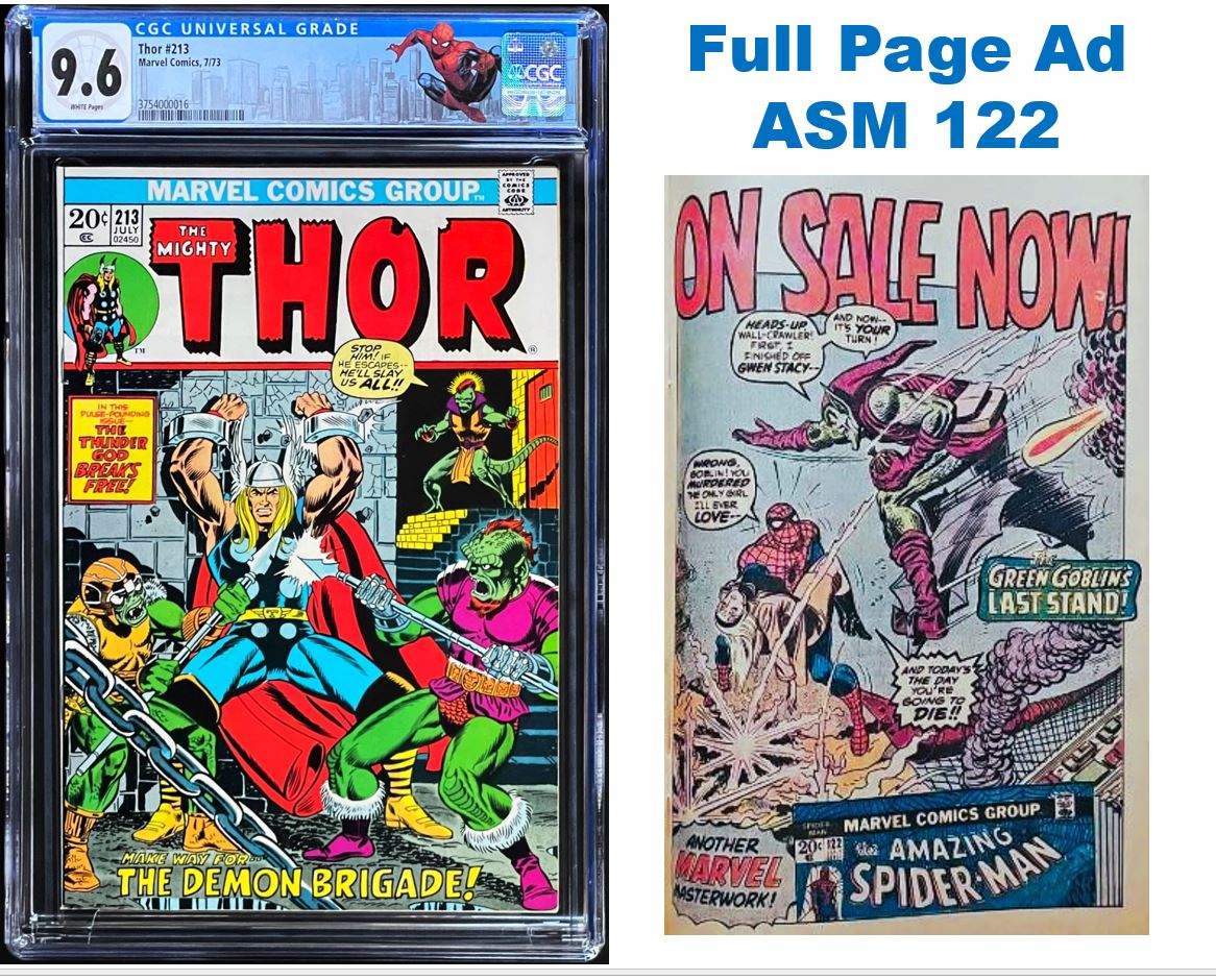 Thor #213 CGC 9.6 White Pages 1973 Marvel Amazing Spider-Man 122 Full Page Ad